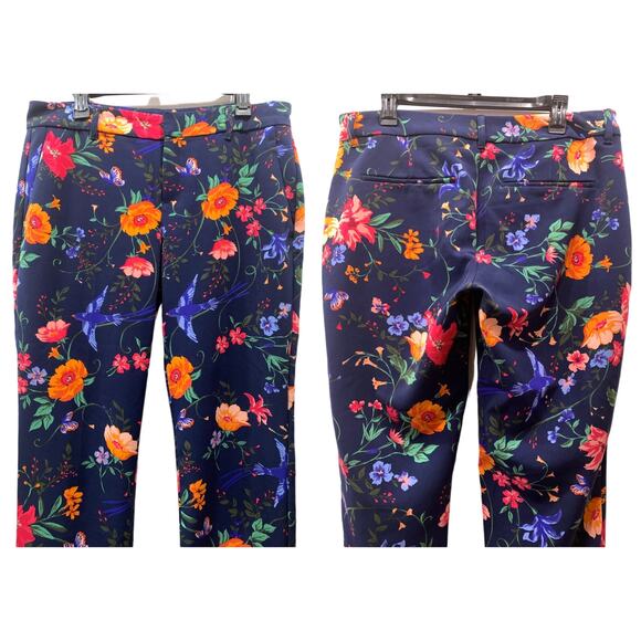 Old Navy Harper Mid Rise Ankle Pants Blue Floral Bird Print | 12 Regular - Picture 3 of 7